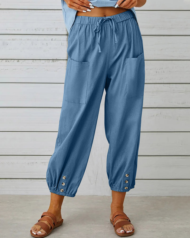 High waist button nine points pants