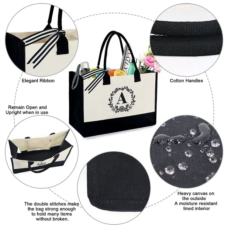 🎁Perfect Gift-Letter Canvas Bag Women Hit Color Simple Shoulder Shopping Tote Handbag