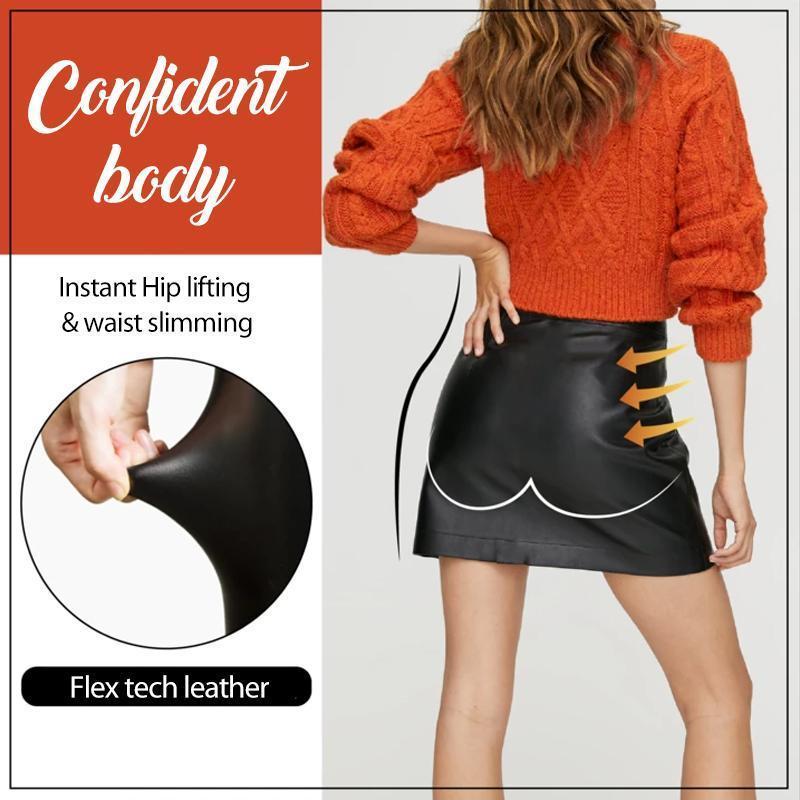 Stretch-Leather Bodycon Mini Skirt