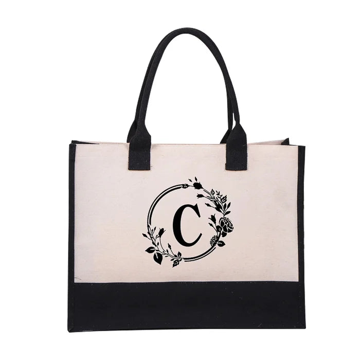 🎁Perfect Gift-Letter Canvas Bag Women Hit Color Simple Shoulder Shopping Tote Handbag