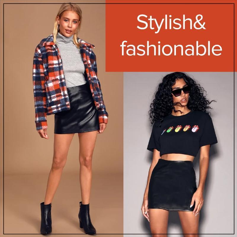 Stretch-Leather Bodycon Mini Skirt